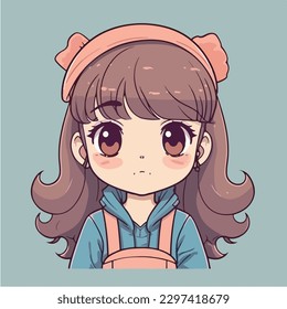 Cute anime kawaii girl cartoon character with vector illustration