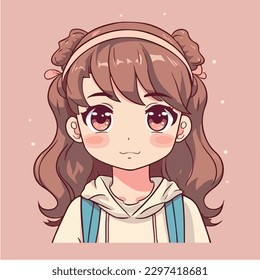 Cute anime kawaii girl cartoon character with vector illustration