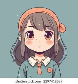 Cute anime kawaii girl cartoon character with vector illustration