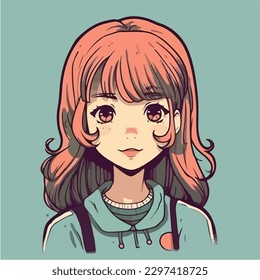 Cute anime kawaii girl cartoon character with vector illustration