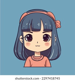 Cute anime kawaii girl cartoon character with vector illustration