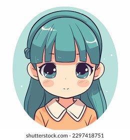 Cute anime kawaii girl cartoon character with vector illustration