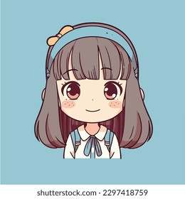 Cute anime kawaii girl cartoon character with vector illustration