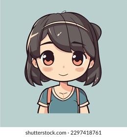 Cute anime kawaii girl cartoon character with vector illustration