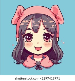 Cute anime kawaii girl cartoon character with vector illustration