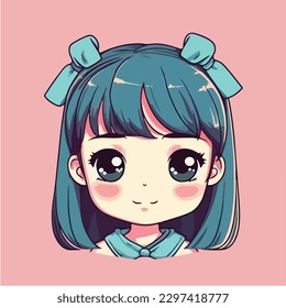 Cute anime kawaii girl cartoon character with vector illustration