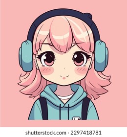 Cute anime kawaii girl cartoon character with vector illustration