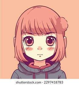 Cute anime kawaii girl cartoon character with vector illustration