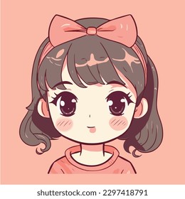 Cute anime kawaii girl cartoon character with vector illustration
