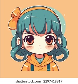 Cute anime kawaii girl cartoon character with vector illustration