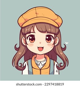 Cute anime kawaii girl cartoon character with vector illustration