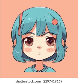 Cute anime kawaii girl cartoon character with vector illustration