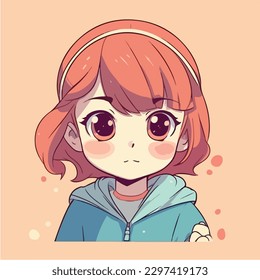 Cute anime kawaii girl cartoon character with vector illustration