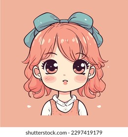 Cute anime kawaii girl cartoon character with vector illustration