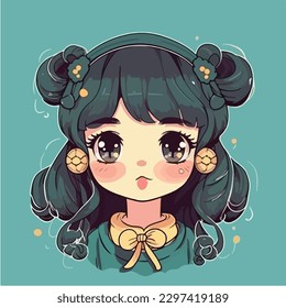 Cute anime kawaii girl cartoon character with vector illustration