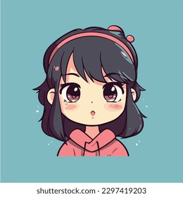 Cute anime kawaii girl cartoon character with vector illustration