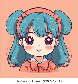 Cute anime kawaii girl cartoon character with vector illustration