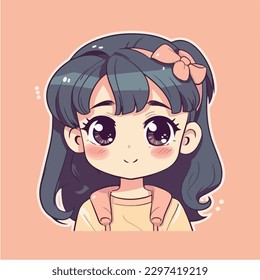 Cute anime kawaii girl cartoon character with vector illustration