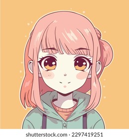 Cute anime kawaii girl cartoon character with vector illustration