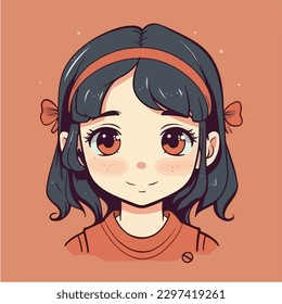 Cute anime kawaii girl cartoon character with vector illustration