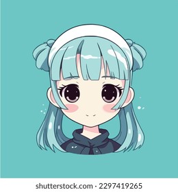 Cute anime kawaii girl cartoon character with vector illustration