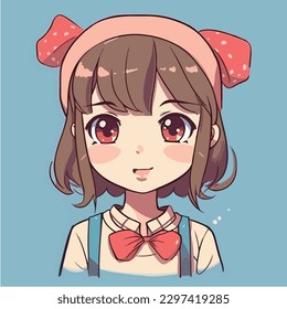 Cute anime kawaii girl cartoon character with vector illustration