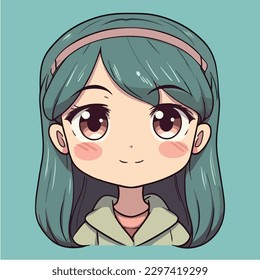 Cute anime kawaii girl cartoon character with vector illustration