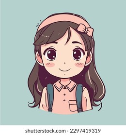 Cute anime kawaii girl cartoon character with vector illustration