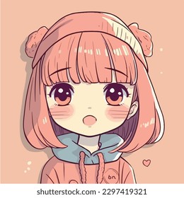 Cute anime kawaii girl cartoon character with vector illustration