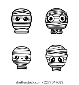 cute anime mummy collection set hand drawn line art illustration