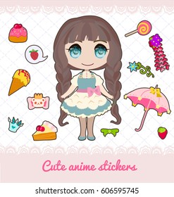 Cute anime princess sticker set. 