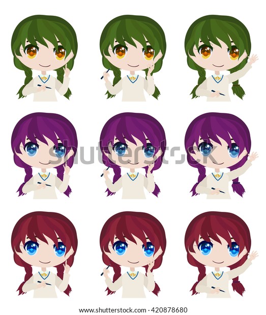 Cute Anime School Girl Colorful Hair Stock Vector Royalty