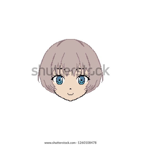 Cute Anime Schoolgirl Face Pixel Smile Stock Vector Royalty Free