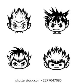 cute anime troll head collection set hand drawn line art illustration