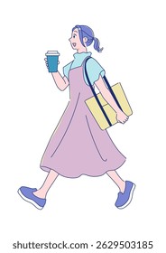 Cute anime-style female student, full body
