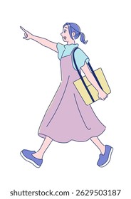 Cute anime-style female student, full body