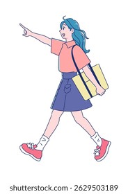 Cute anime-style female student, full body