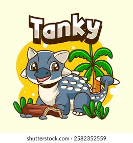 Cute Ankylosaurus Dinosaur Character Mascot in Vector Cartoon Illustration Design for kid, sticker, badge, patch, banner, greeting card