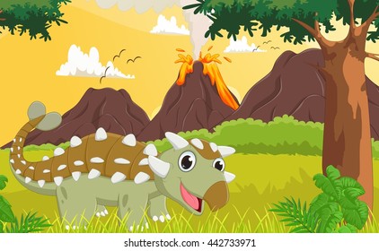 cute ankylosaurus with prehistoric background