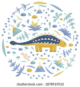 Cute ankylosaurus surrounded ancient plant