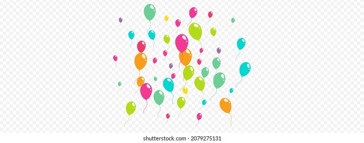Cute Anniversary Ballon Vector Panoramic Transparent Background. Celebration Baloon Texture. Pink and Blue Inflatable Template. Cartoon Helium Inflatable Ball Wallpaper.