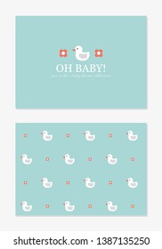 Cute anniversary duckling card. Baby shower. Vector illustration.