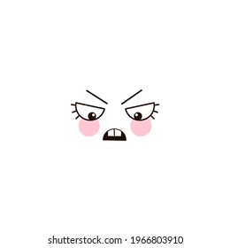 Cute annoyed kawaii face expression clipart isolated on white. Funny angry facial illustration. Simple minimalistic cartoon character graphic design