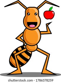Cute Ant With An Apple Vector Character Illustration 