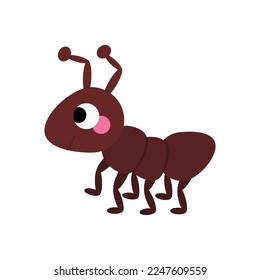 Cute ant with big eyes and cheeks. Forest or garden insect, bug for children. Funny childish characters. Nature animal for prints, clothes, stickers, textile, baby shower. Cartoon vector