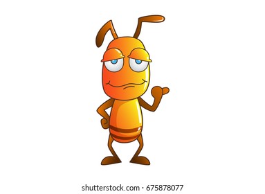 Cute Ant Bored. Vector Illustration. Isolated on white background.