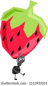 Cute ant carrying a funny strawberry
