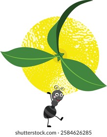 Cute ant carrying a lemon