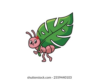 Cute Ant Cartoon Design with Leaf