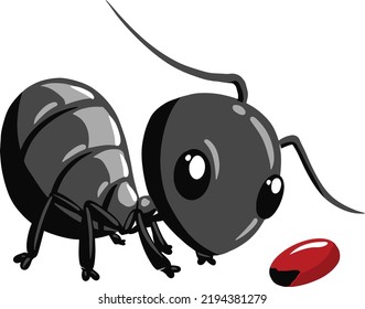 Caricatura de hormiga corta encuentra un dulce 
